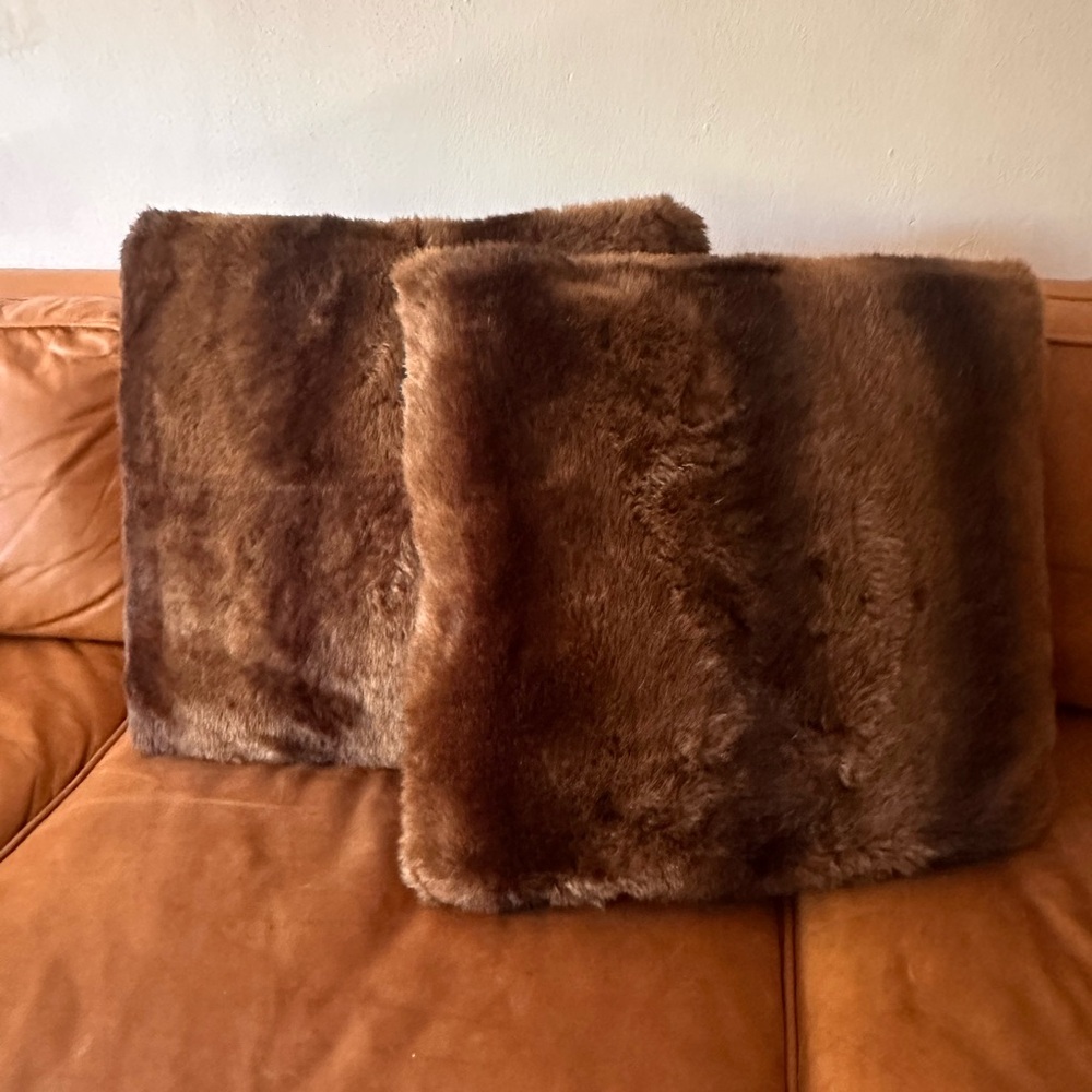 Tahari Plush Brown Faux Fur Pillow Covers